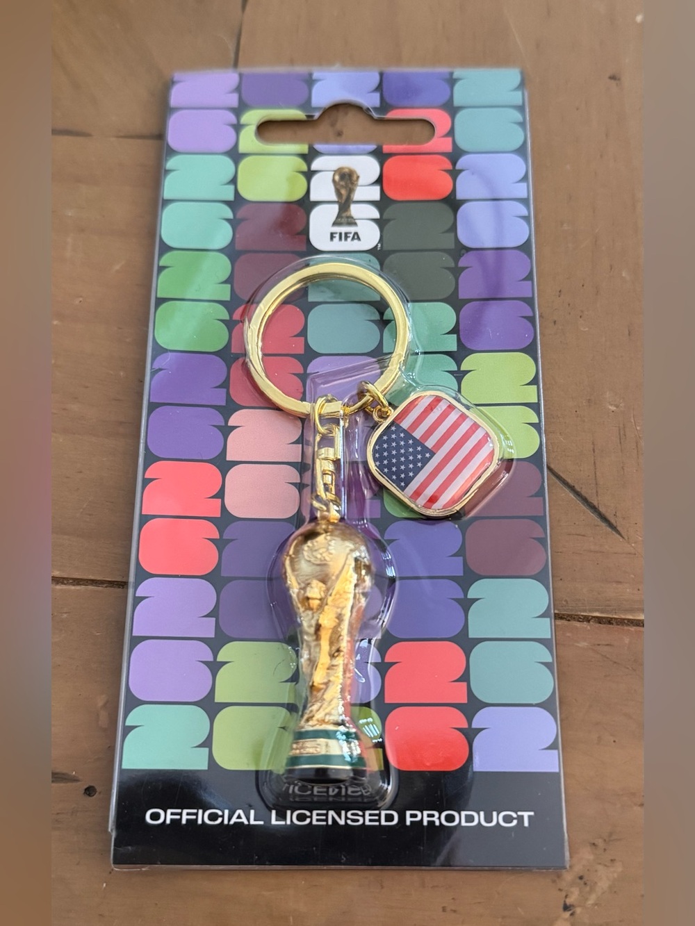 FIFA Gold World Cup Trophy Keychain with USA Flag Charm